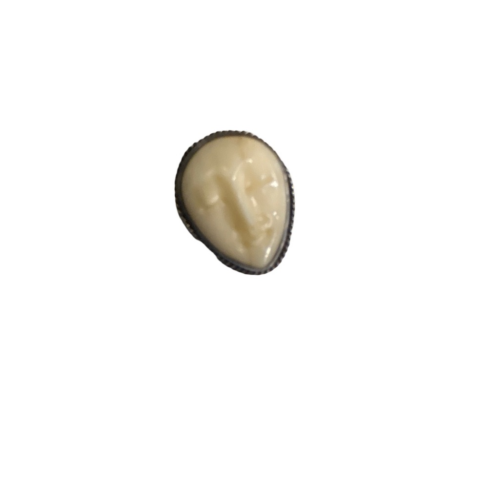 Vintage Sterling Silver Carved Bovine Bone Goddess Moon Face Ring Boho SZ  6.5